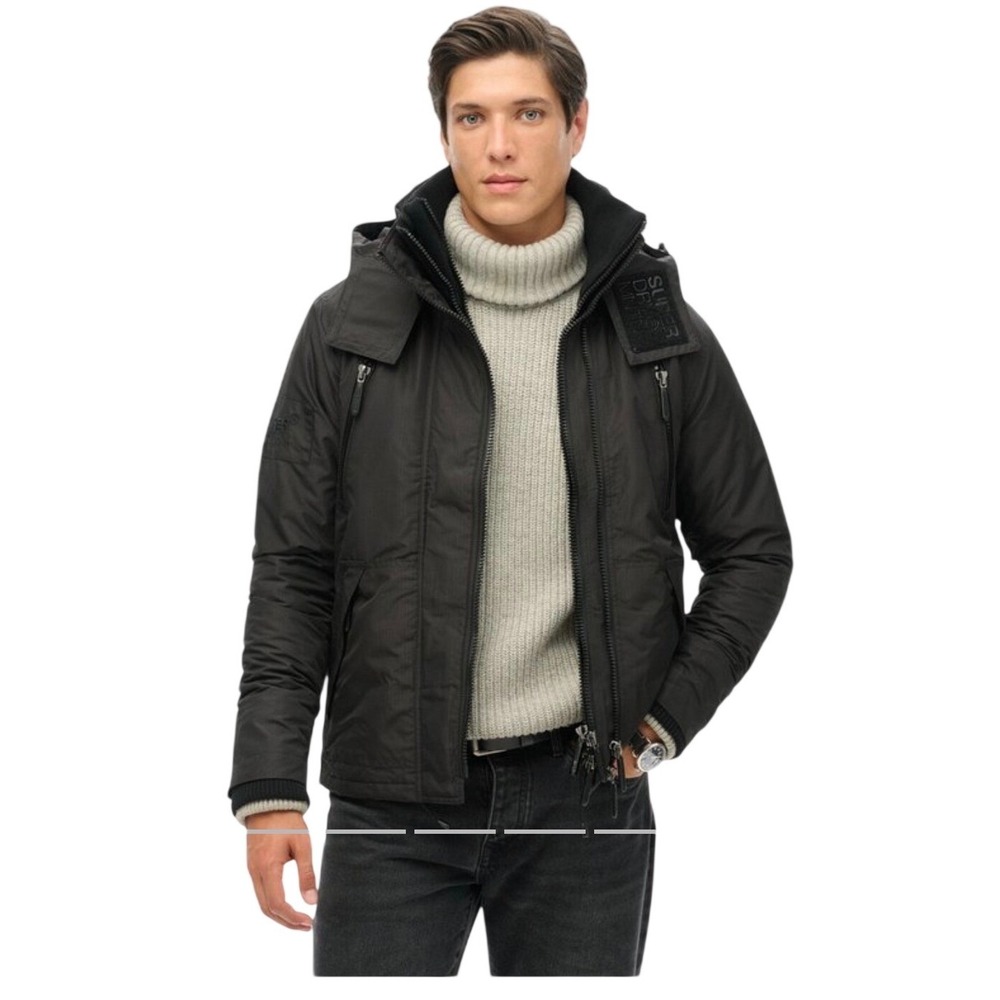 Superdry Mountain SD Windcheater Jacket Men XL Black New Triple Zip Quilted Hood